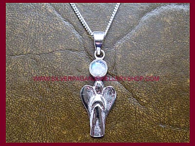 Rainbow Moonstone Angel Pendant Necklace - Click Image to Close