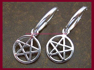 Pentagram Hoop Earrings - Click Image to Close