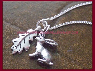 Hare and Oak Leaf Necklace - Click Image to Close
