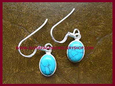 Oval Turquoise Earrings - Click Image to Close