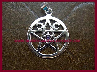 Amethyst Triple Moon Pentagram Pendant - Click Image to Close