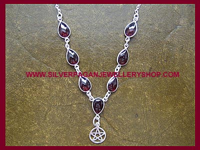 Garnet Pentagram Necklace - Click Image to Close