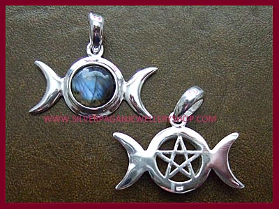 Labradorite Triple Moon with Pentagram Pendant - Click Image to Close