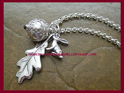 Hare, Oak Leaf & Garnet Angel Caller Pendant Necklace