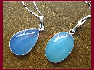 Blue Agate Pendant Necklace - Choose Oval or Teardrop