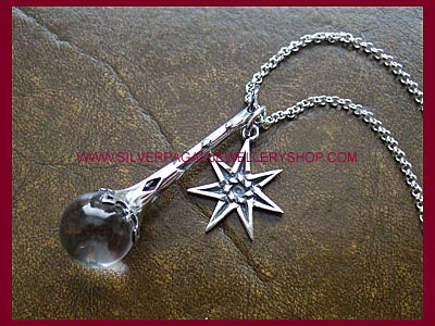 Crystal Ball Pendant Necklace with Faerie Pentacle