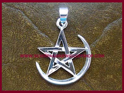 Crescent Moon Pentagram Pendant Necklace