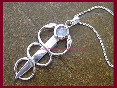 Healing Snake Gemstone Pendant Necklace with Rainbow Moonstone