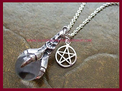 Dragon Claw Pendant Necklace with Crystal Ball & Pentagram