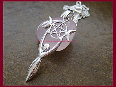 Pentagram Goddess with Triple Moon Pendant Necklace