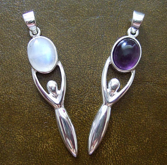Goddess Pendant Necklace - Choose From 10 Gemstones