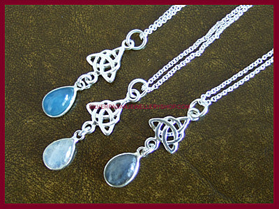 Teardrop Gemstone Pendant Necklace with Triquetra - Choose from 11 Gemstones