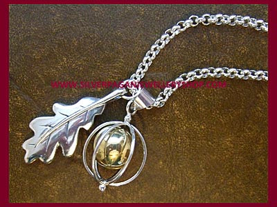 Contemporary Angel Caller & Oak Leaf Pendant Necklace