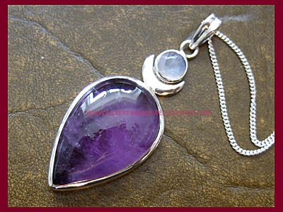 High Priestess Pendant Necklace with Amethyst & Rainbow Moonstone Gemstones