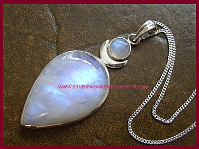 High Priestess Pendant Necklace with Rainbow Moonstone Gemstones