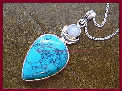 High Priestess Pendant Necklace with Turquoise  & Rainbow Moonstone Gemstones