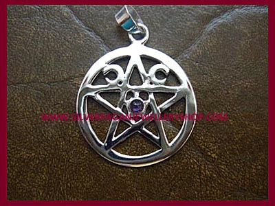 Triple Moon Pentagram Pendant Necklace - Choose Your Gemstone