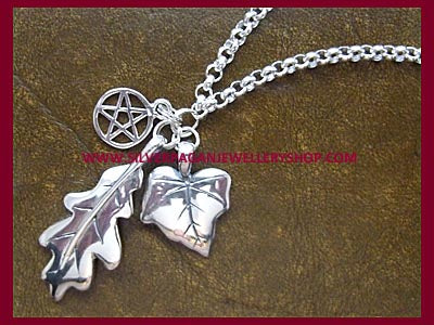 Oak Leaf, Pentagram & Ivy Leaf Pendant Necklace