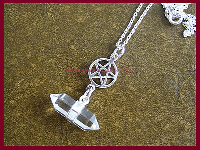 Quartz Crystal & Pentagram Pendant Necklace