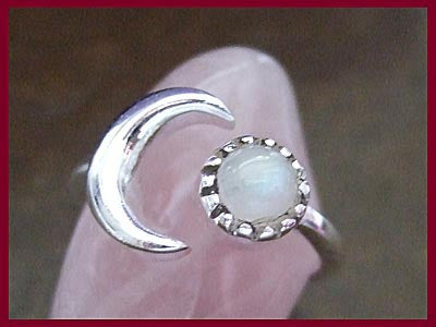 Rainbow Moonstone Crescent Moon Ring