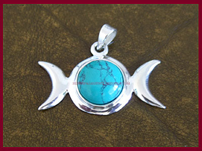 Gemstone Triple Moon Pendant Necklace  - Turquoise