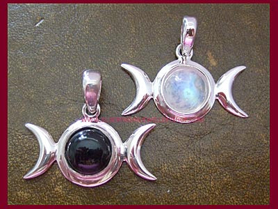 Gemstone Triple Moon Pendant Necklace  - Choose From 10 Gemstones