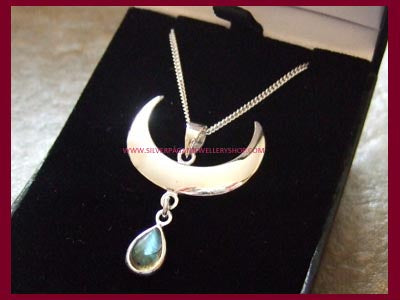 Moon Drop Pendant Necklace with Labradorite