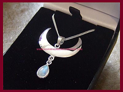 Moon Drop Pendant Necklace with Rainbow Moonstone