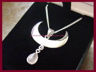 Moon Drop Pendant Necklace with Rose Quartz