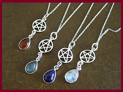 Gemstone and Pentagram Necklace - Choose From 10 Gemstones - Click Image to Close