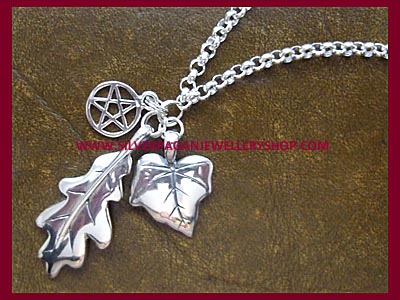 Oak Leaf, Ivy Leaf & Pentagram Necklace