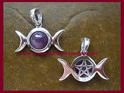 Amethyst Triple Moon Pentagram Pendant