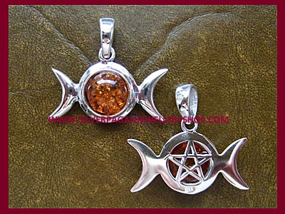 Amber Triple Moon Pentagram Pendant